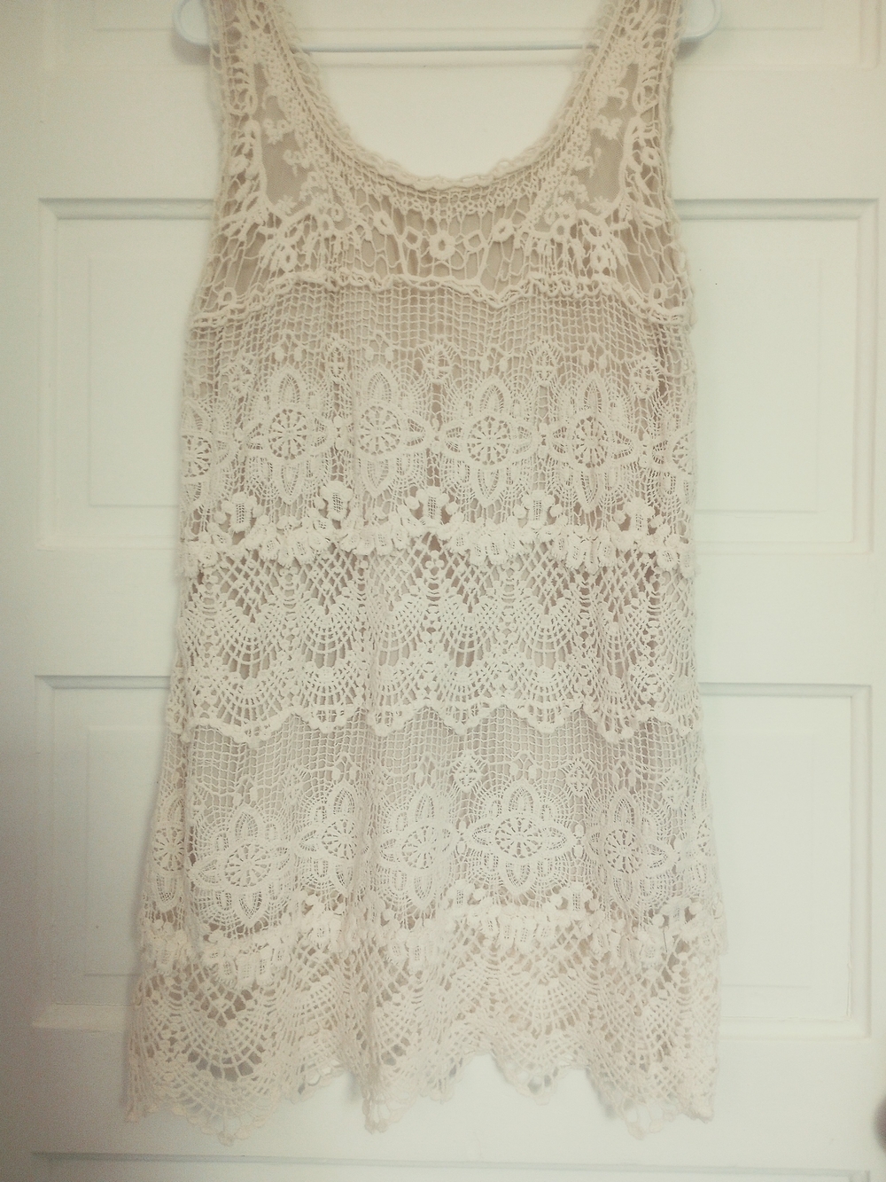 dressbarn Pale Cream Crochet Lace Tank Dress